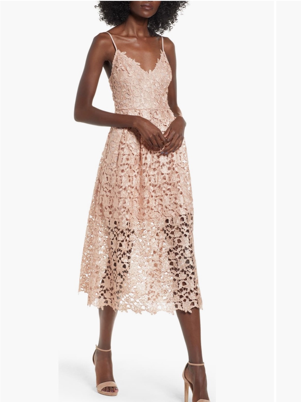ASTR Spaghetti Strap Lace Midi Dress in Burgundy